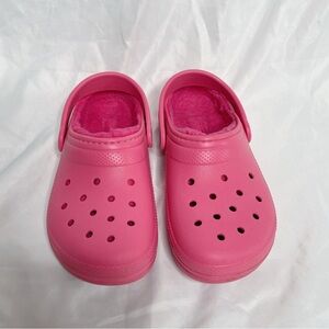 Kids Pink Fuzzy Crocs